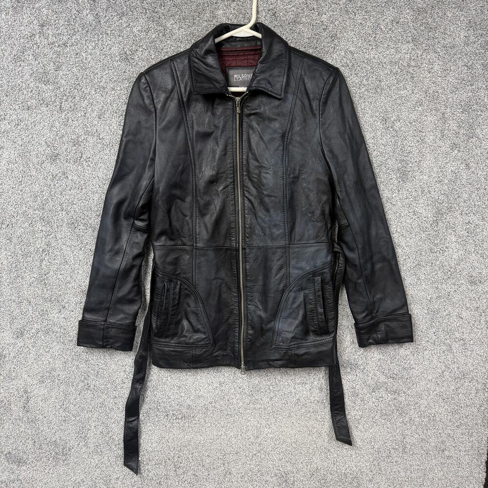 Vintage Y2K Wilsons Leather Jacket Womens S Black Belt Thinsulate Moto Grunge
